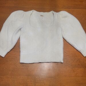 Free People Moonbeam: Ivory Puff-Sleeve Sweater Fuzzy | XS